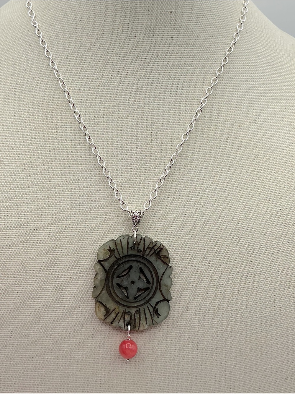 Handcrafted Jade Pendant Necklace with Quartz Accent - Women Jewelry